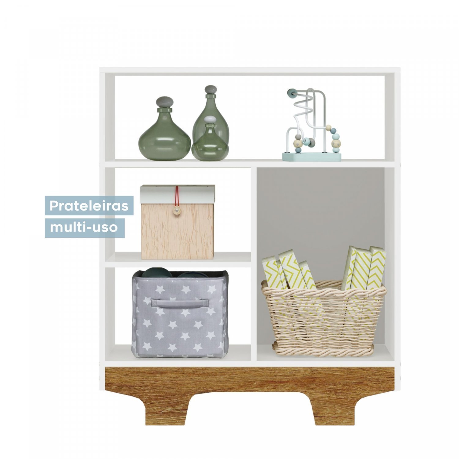 Encontraproduto.com.br - Quarto de Bebê 100% MDF com Berço Minicama e Cômoda Flocos Branco/Ypê