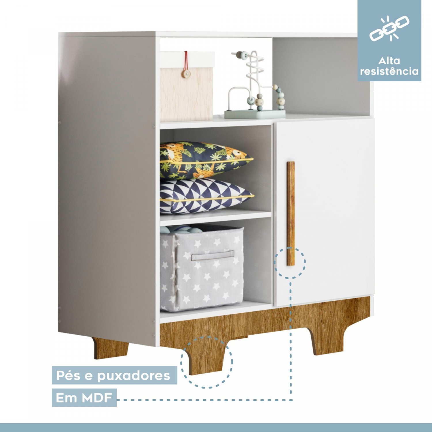 Encontraproduto.com.br - Quarto de Bebê 100% MDF Berço Minicama com Colchão e Cômoda Flocos Branco/Ypê