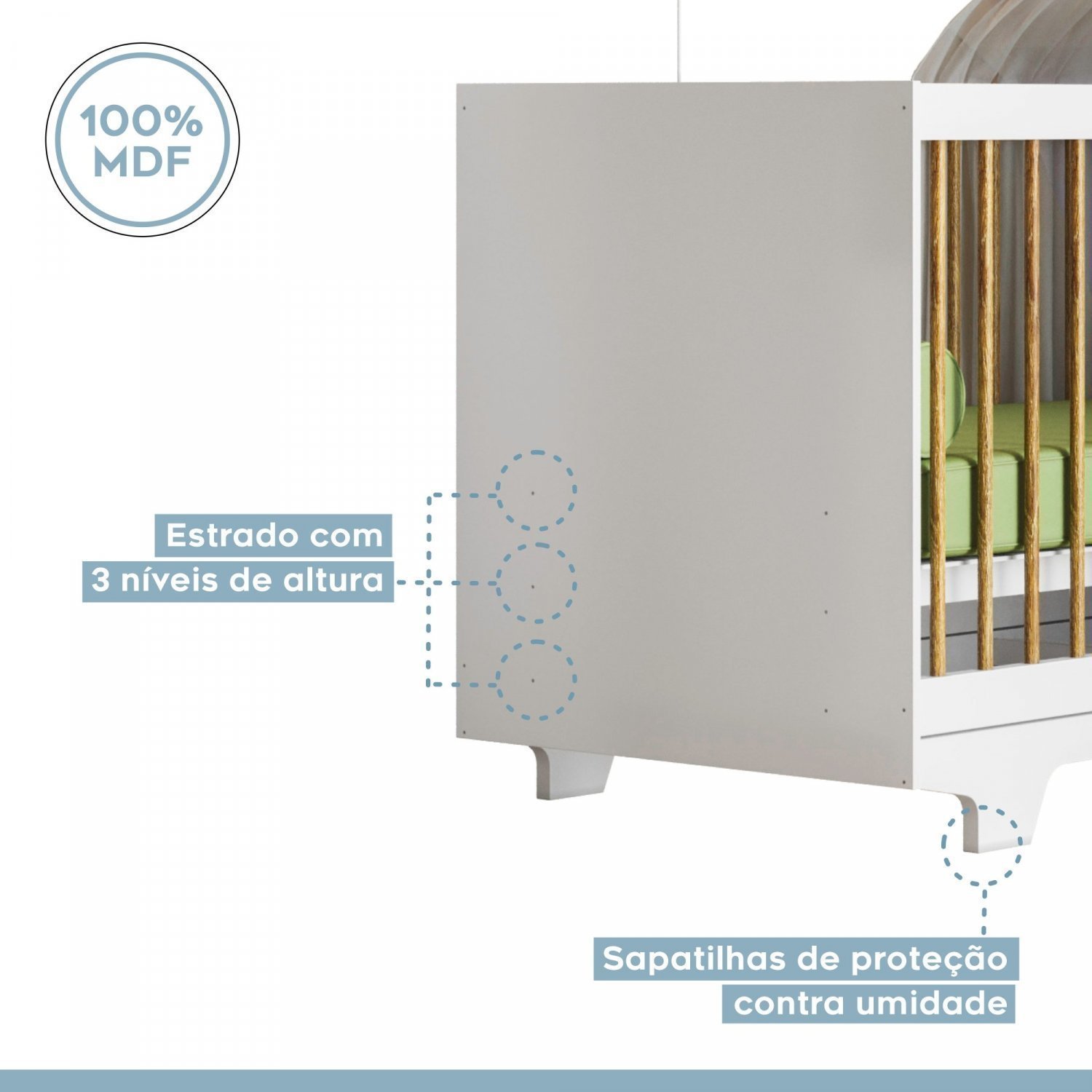 Encontraproduto.com.br - Quarto de Bebê 100% MDF com Berço Minicama, Cômoda e Guarda Roupa 3 Portas Flocos Branco