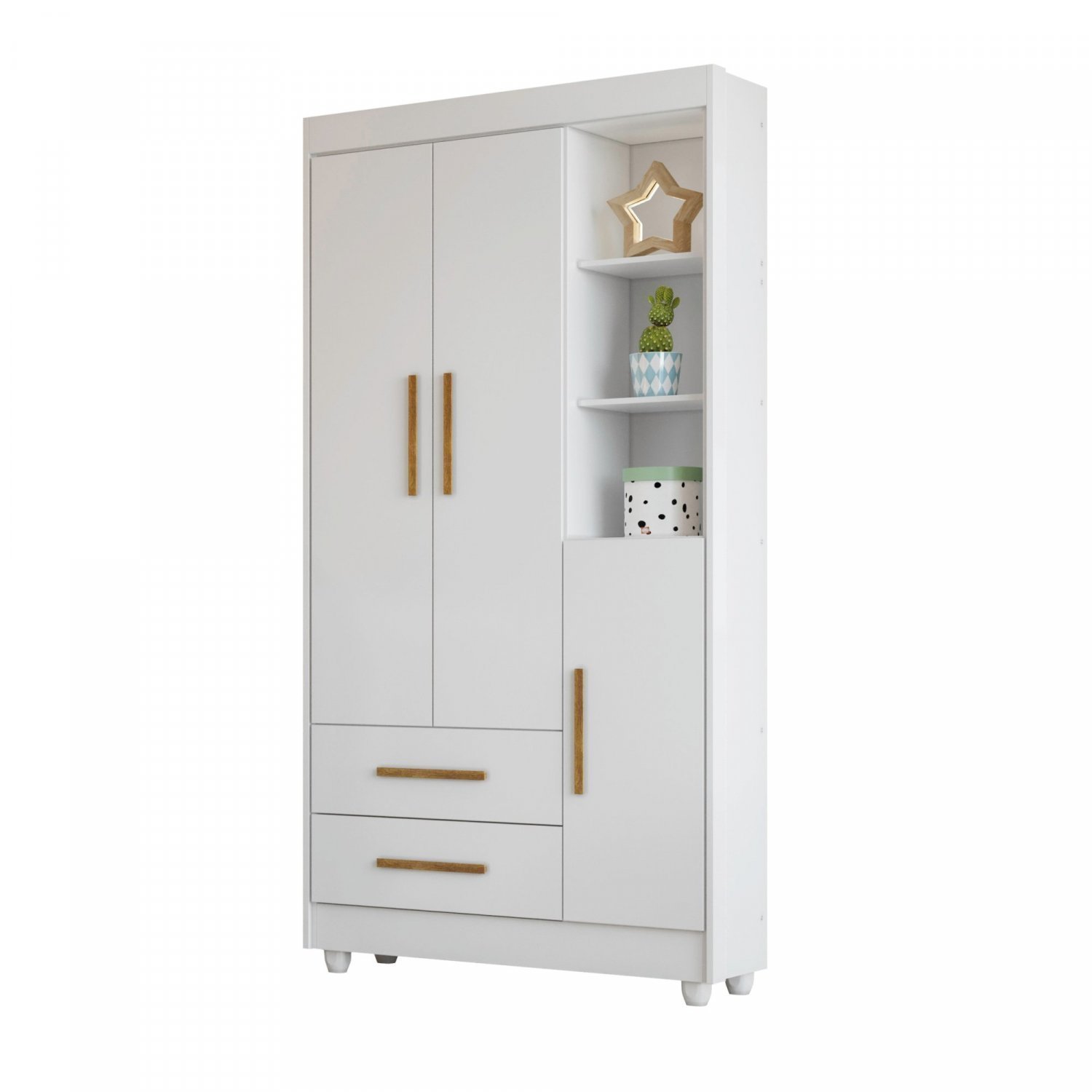 Encontraproduto.com.br - Quarto de Bebê 100% MDF com Berço Minicama, Cômoda e Guarda Roupa 3 Portas Flocos Branco