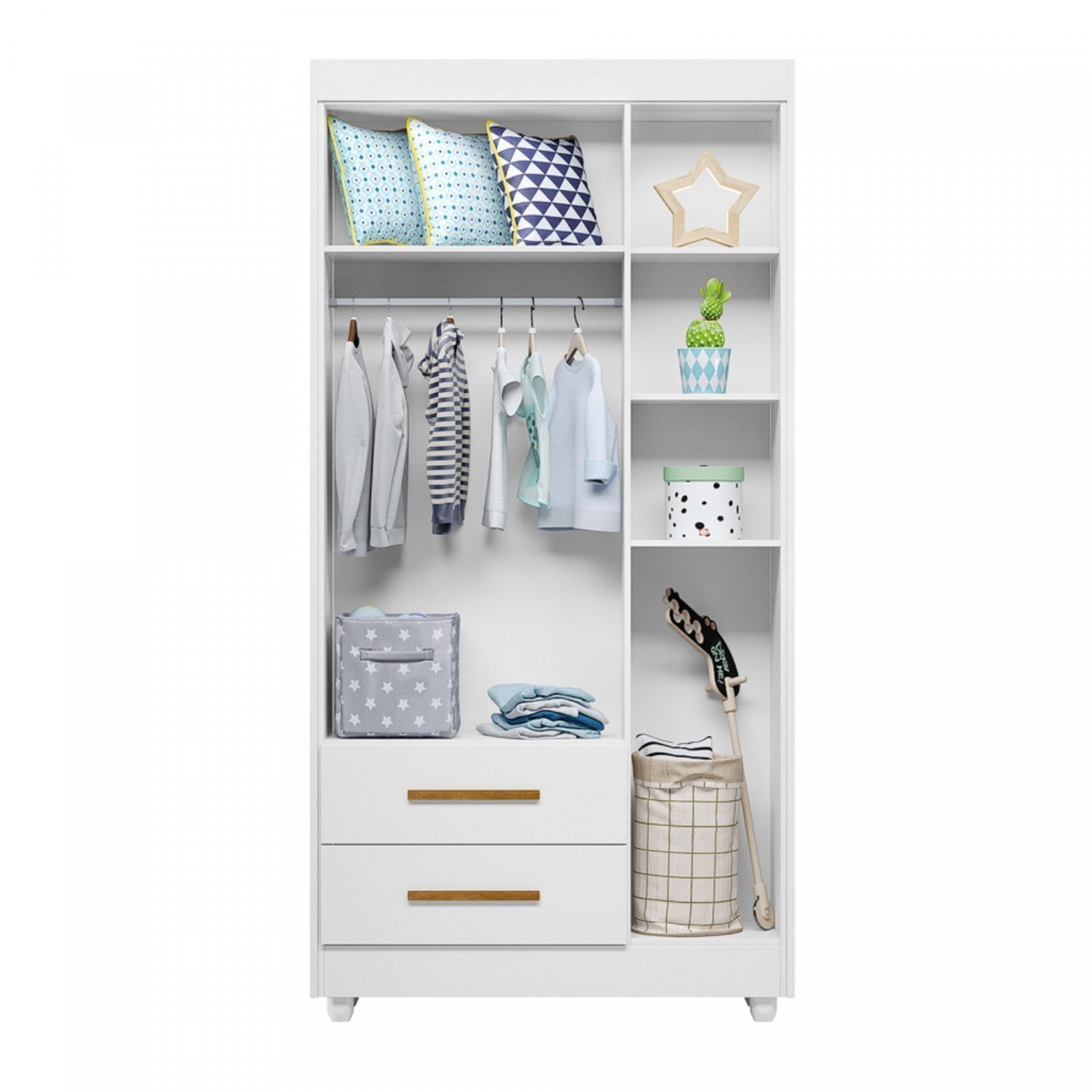Encontraproduto.com.br - Quarto de Bebê 100% MDF com Berço Minicama, Cômoda e Guarda Roupa 3 Portas Flocos Branco