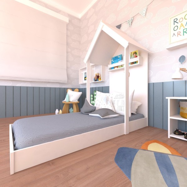 Encontraproduto.com.br - Quarto Infantil Cama Banqueta 2 Nicho e Prateleira Bramov Móveis Branco