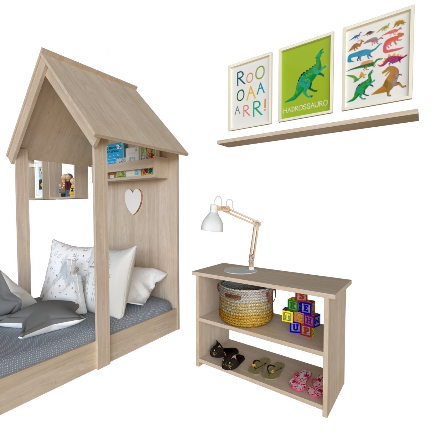 Encontraproduto.com.br - Quarto Infantil Cama Banqueta 2 Nicho e Prateleira Bramov Móveis Geneve