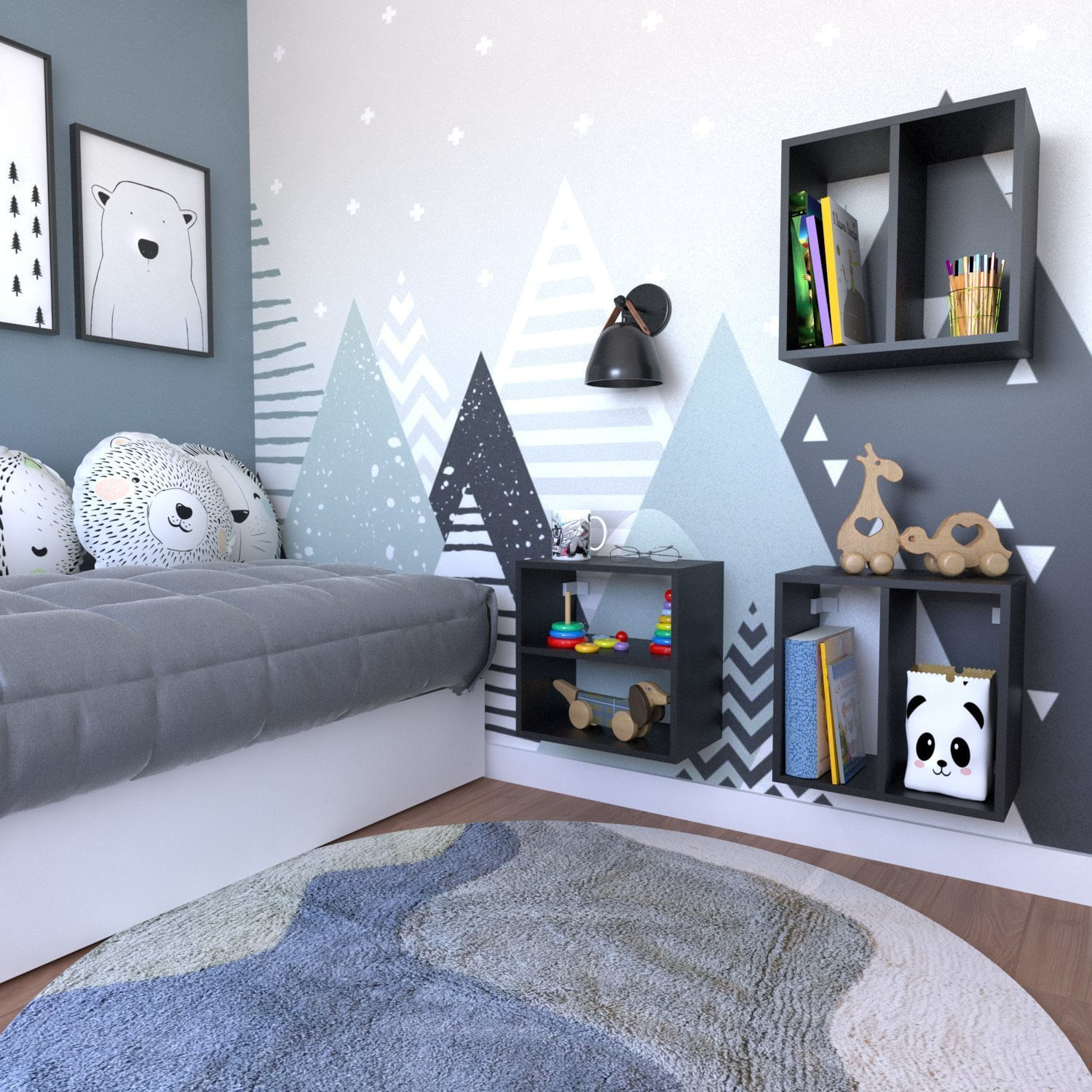 Encontraproduto.com.br - Conjunto 2 Nichos Prateleira para Quarto Infantil Bramov Móveis Preto
