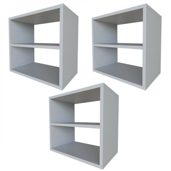 Encontraproduto.com.br - Conjunto 3 Nichos Prateleira para Quarto Infantil Bramov Móveis Cinza Cristal