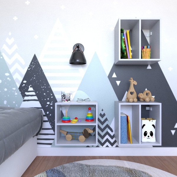Encontraproduto.com.br - Conjunto 3 Nichos Prateleira para Quarto Infantil Bramov Móveis Cinza Cristal