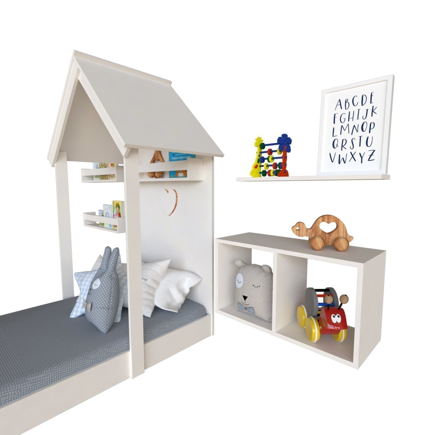 Encontraproduto.com.br - Quarto Infantil Cama Nicho Prateleira e Revisteiros Bramov Móveis Branco