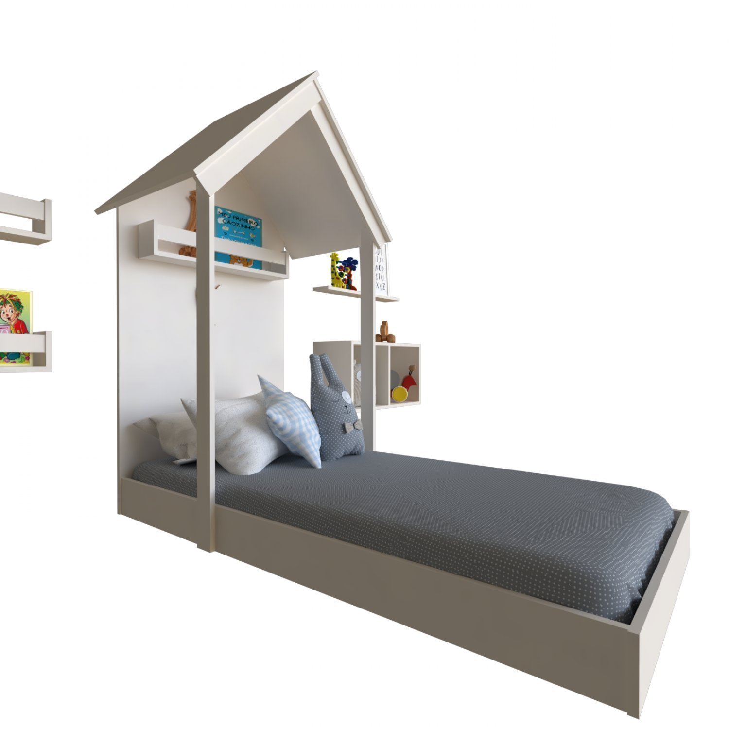Encontraproduto.com.br - Quarto Infantil Cama Nicho Prateleira e Revisteiros Bramov Móveis Branco