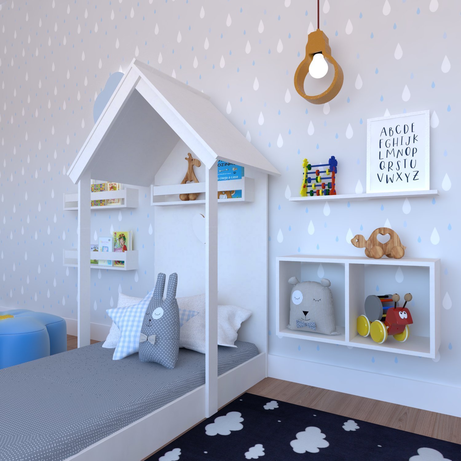 Encontraproduto.com.br - Quarto Infantil Cama Nicho Prateleira e Revisteiros Bramov Móveis Branco