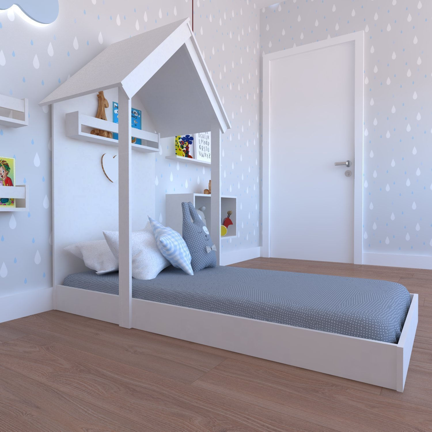 Encontraproduto.com.br - Quarto Infantil Cama Nicho Prateleira e Revisteiros Bramov Móveis Branco