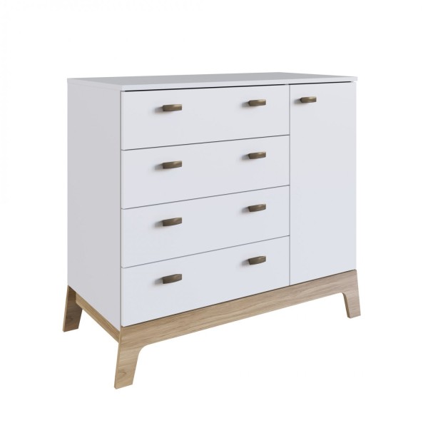 Encontraproduto.com.br - Cômoda Infantil 4 Gavetas e 1 Porta Linha Favo de Mel Completa Móveis Branco