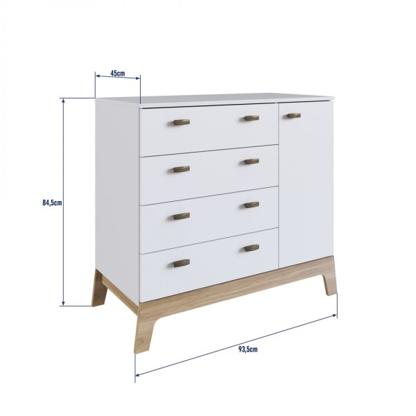 Encontraproduto.com.br - Cômoda Infantil 4 Gavetas e 1 Porta Linha Favo de Mel Completa Móveis Branco