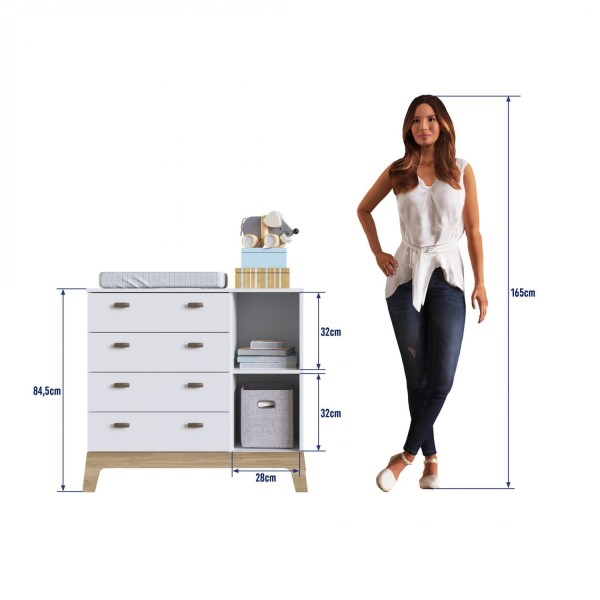 Encontraproduto.com.br - Cômoda Infantil 4 Gavetas e 1 Porta Linha Favo de Mel Completa Móveis Branco