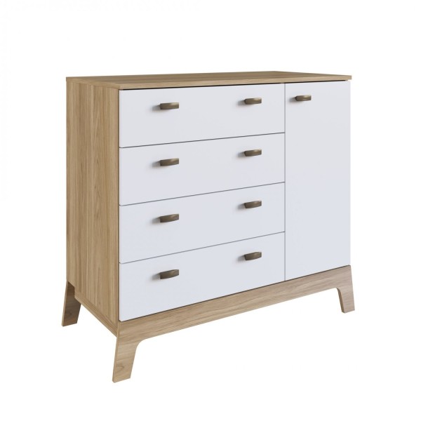 Encontraproduto.com.br - Cômoda Infantil 4 Gavetas e 1 Porta Linha Favo de Mel Completa Móveis Itapuã/Branco