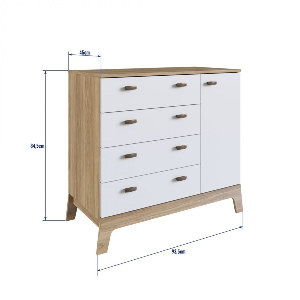 Encontraproduto.com.br - Cômoda Infantil 4 Gavetas e 1 Porta Linha Favo de Mel Completa Móveis Itapuã/Branco