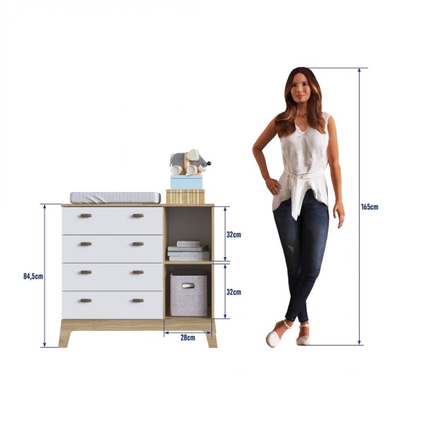 Encontraproduto.com.br - Cômoda Infantil 4 Gavetas e 1 Porta Linha Favo de Mel Completa Móveis Itapuã/Branco