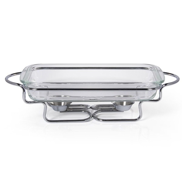 Encontraproduto.com.br - Rechaud Panela Retangular De Vidro Com Tampa Em Aço Inox