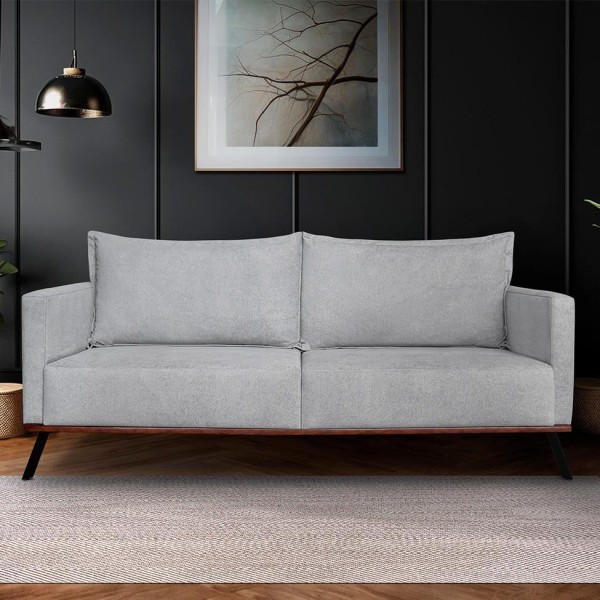 Encontraproduto.com.br - Sofá 3 Lugares Zeus Linho Bouclê Cinza Claro 180 cm