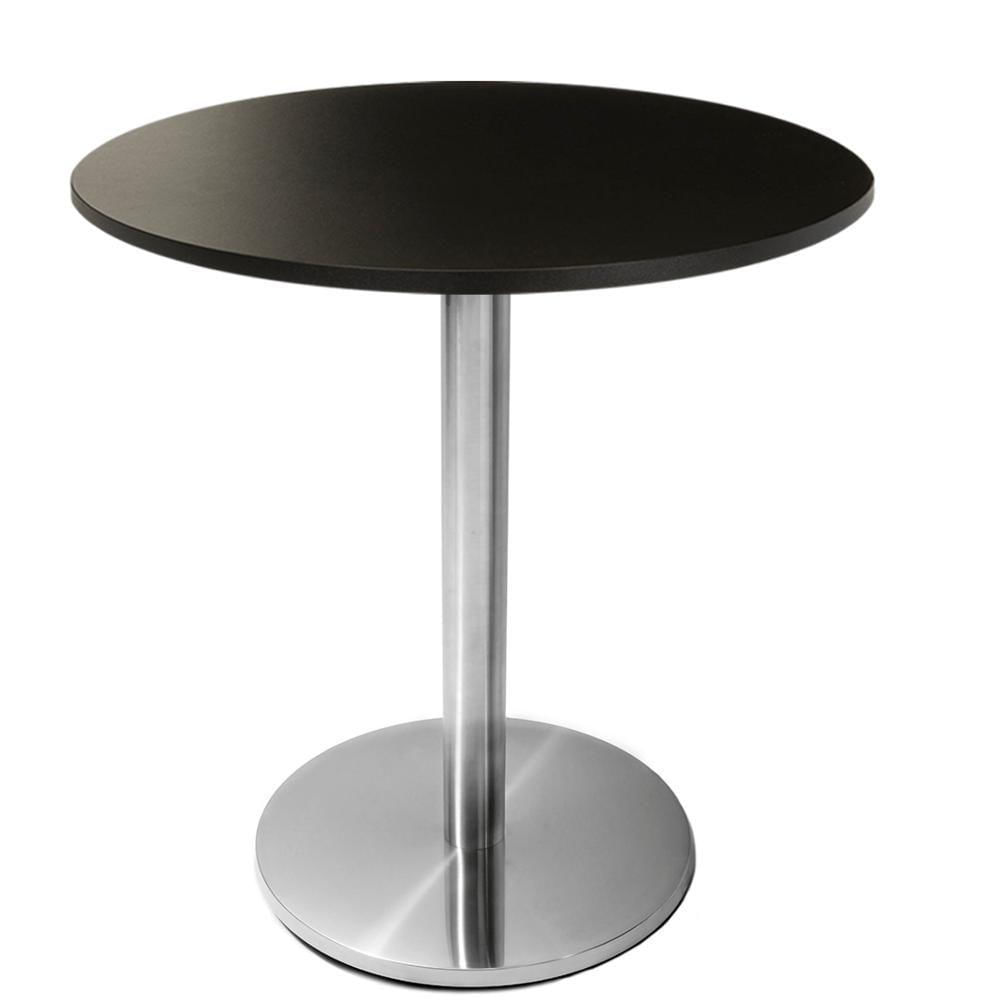 Mesa Beta Em Inox 75 Cm (Altura) Com Disco Redondo Com Tampo Em Mdp Redondo 60 Cm Preto