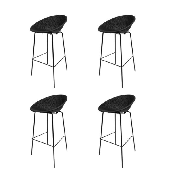 Encontraproduto.com.br - Kit 4 Banquetas área Externa Drops Rivatti Em Polipropileno Preto E Base Em Aço Preto