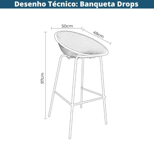 Encontraproduto.com.br - Kit 4 Banquetas área Externa Drops Rivatti Em Polipropileno Preto E Base Em Aço Preto
