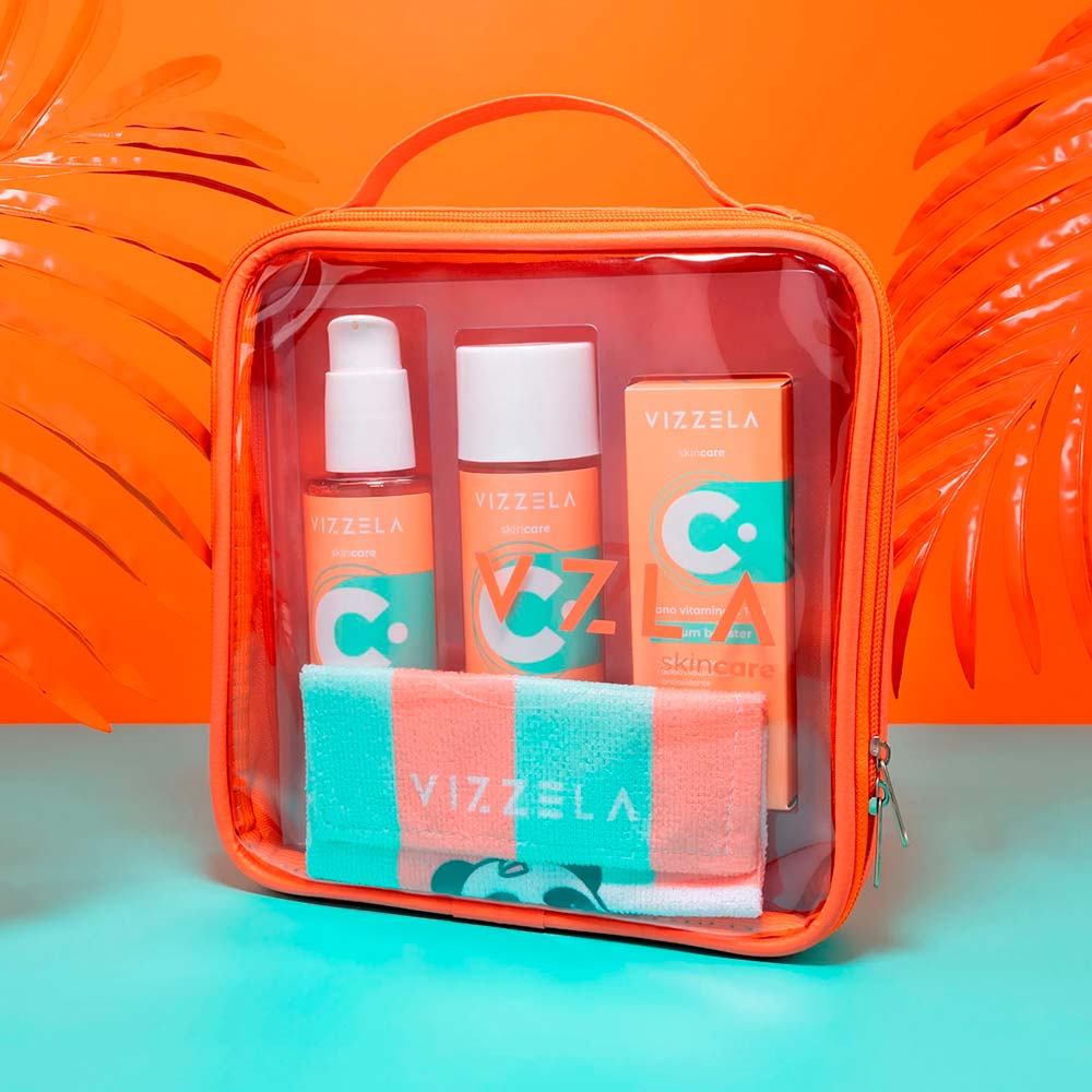 Encontraproduto.com.br - Vizzela Vitamina C Kit Sabonete Tônico Sérum Toalhinha Necessaire Kit
