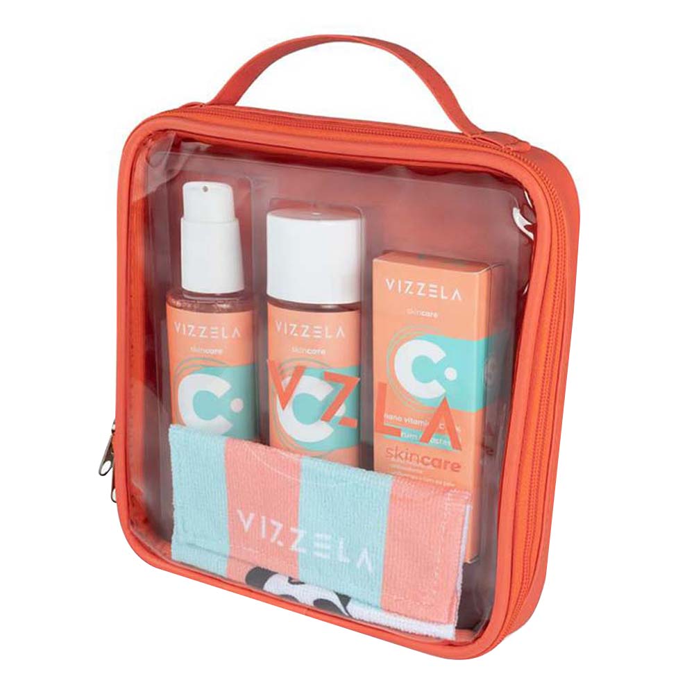 Encontraproduto.com.br - Vizzela Vitamina C Kit Sabonete Tônico Sérum Toalhinha Necessaire Kit