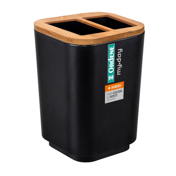 Encontraproduto.com.br - Porta Escova de Dente Plástico Preto Bambu My Day Ordene