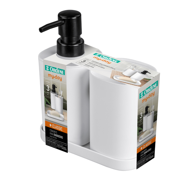 Conjunto para banheiro 3 peças Plástico Branco My Day Ordene