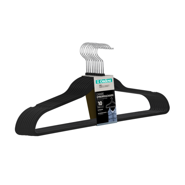 Cabide Emborrachado Preto 40,5cm My Closet Ordene 10 Unidades