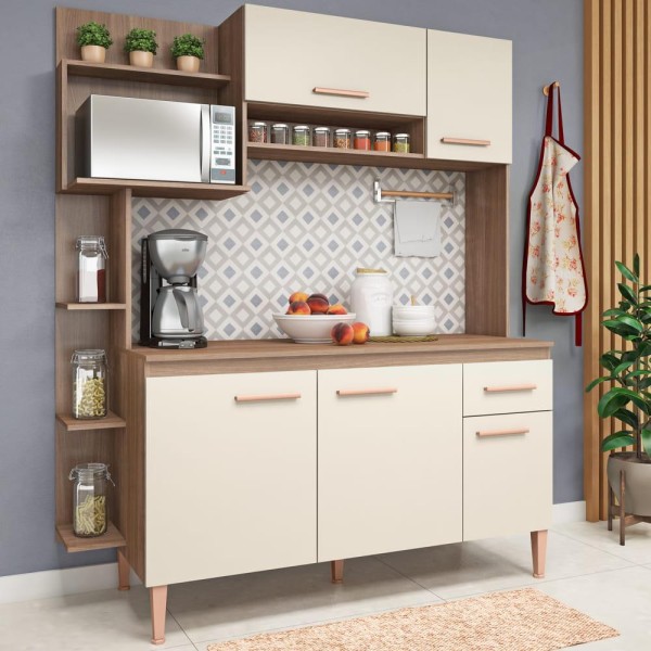 Encontraproduto.com.br - Cozinha Compacta Sofia com tampo 5 Ptas 1 Gvt CC18 FLC Teka Champanhe