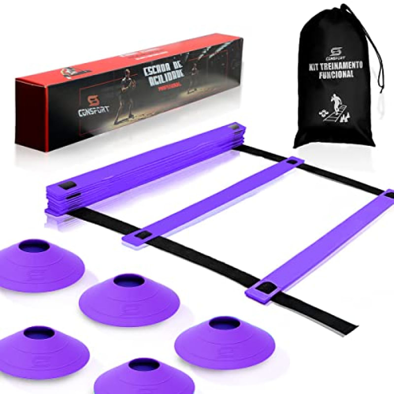 Encontraproduto.com.br - Kit Agilidade Escada Cones Futebol Mochila Treino Funcional Exercicio Resistencia - Roxo