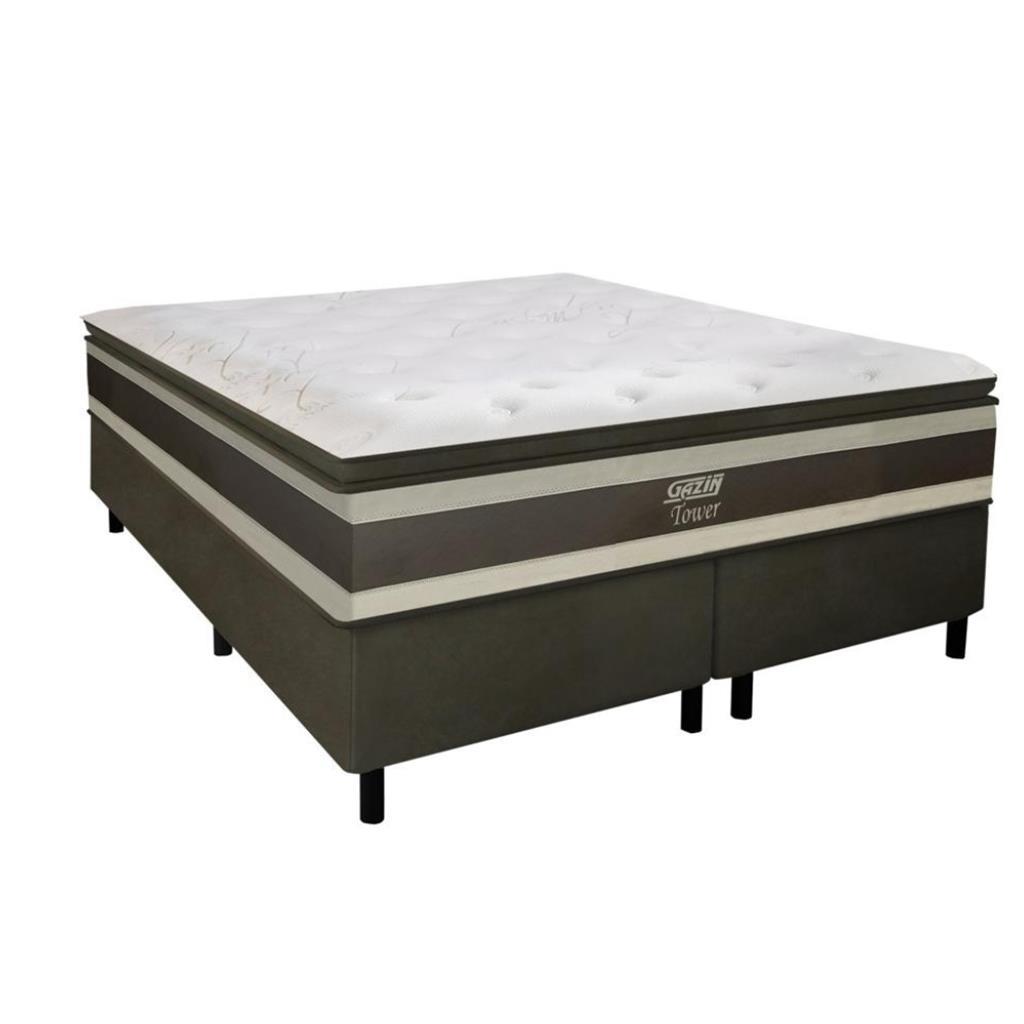 Cama Box King 193cm Molas Ensacadas Colchão Gazin Tower HF e Base 2CEN