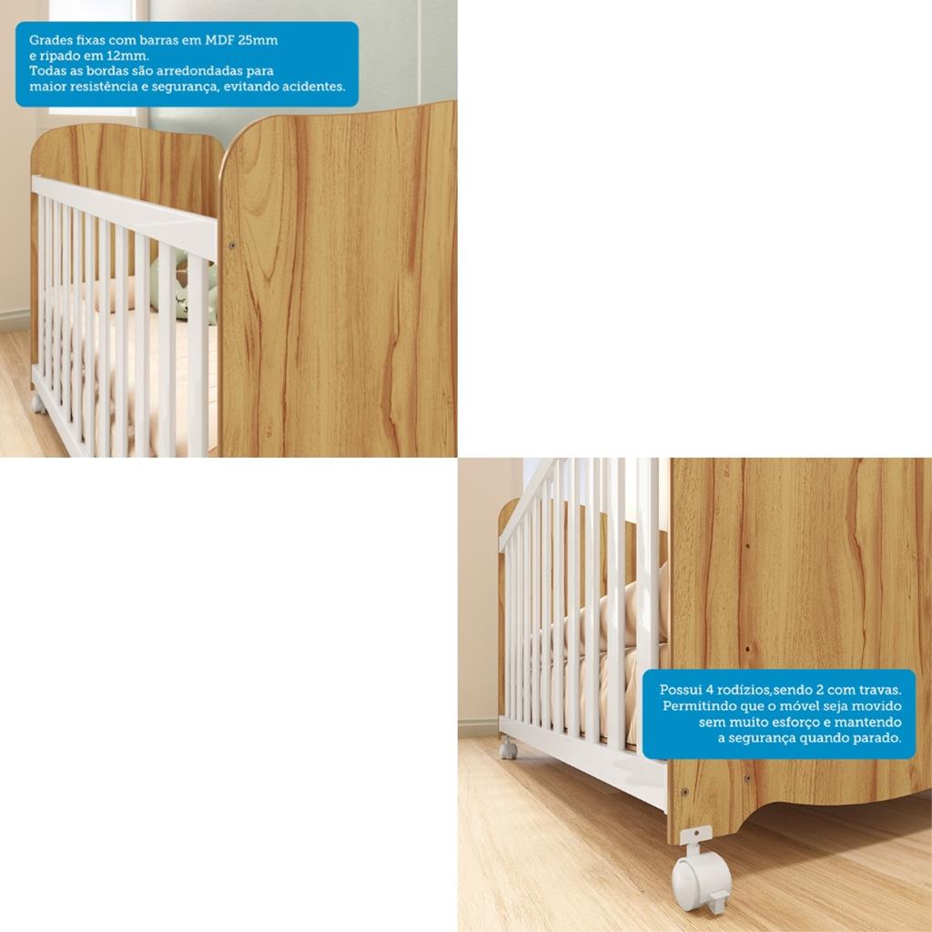 Encontraproduto.com.br - Quarto de Bebê Completo com Berço Americano Uli Guarda Roupa e Cômoda MDF Smim New Móveis Peroba