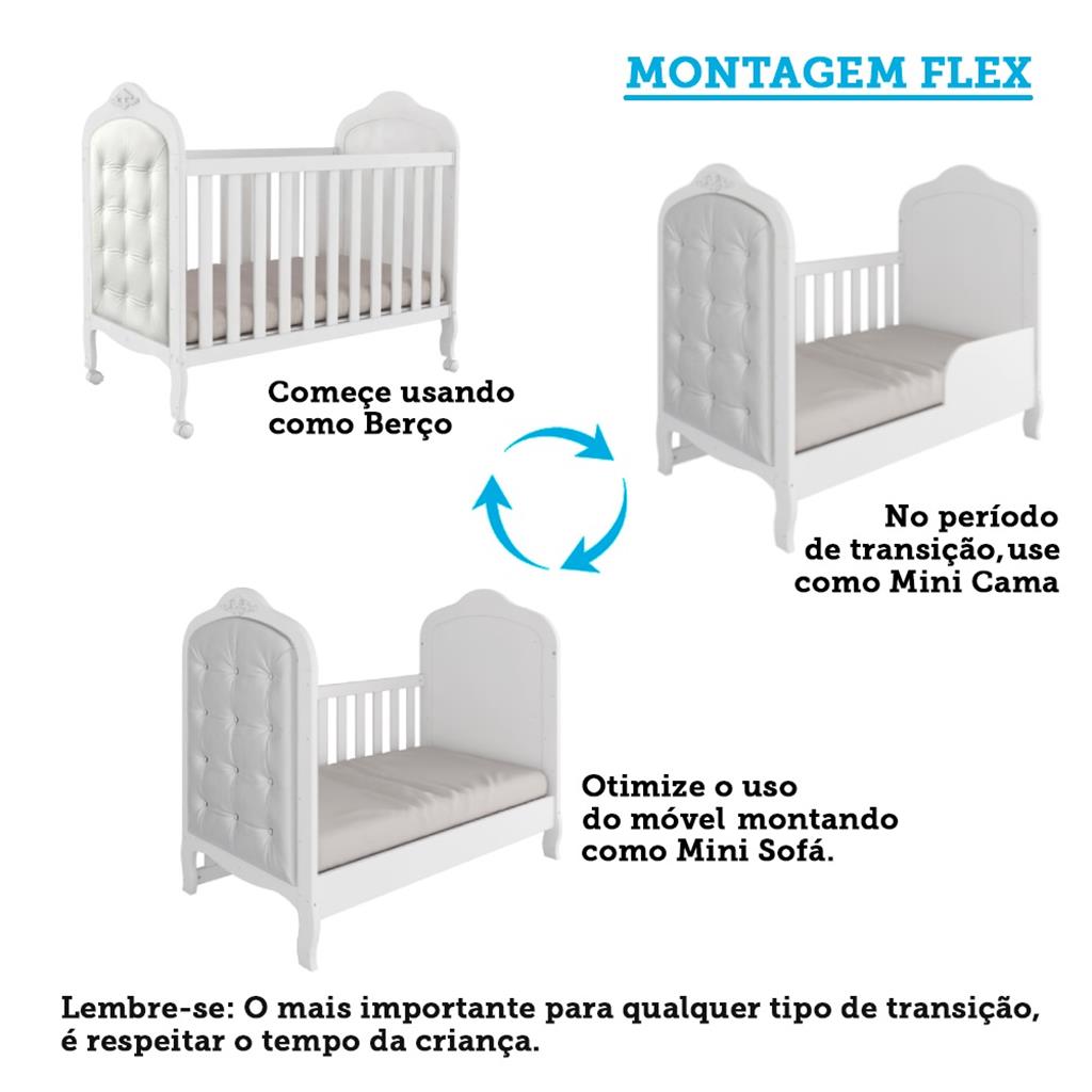 Encontraproduto.com.br - Quarto de Bebê com Berço Mini Cama com Capitonê MDF Cômoda Elô New Móveis Peroba