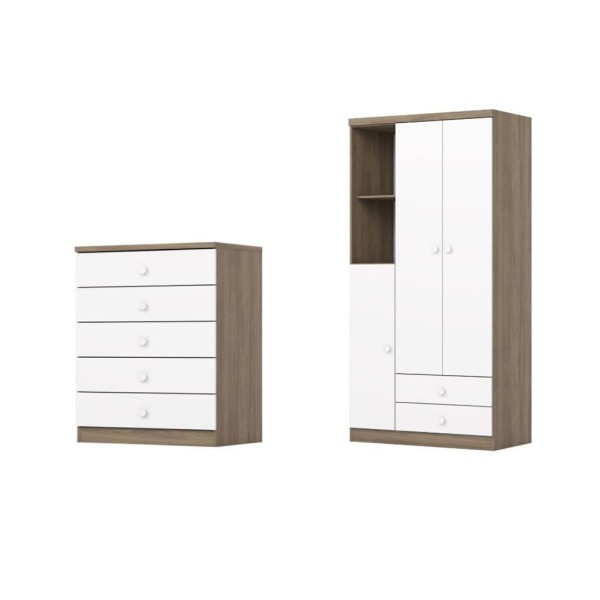 Encontraproduto.com.br - Quarto de Bebê Guarda Roupa 3 Portas 2 Gavetas e Cômoda 5 Gavetas Bala de Menta Henn