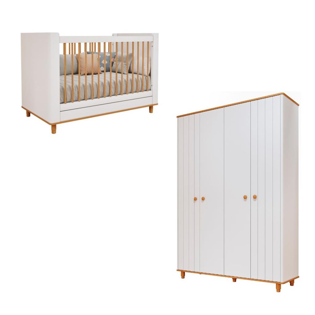 Encontraproduto.com.br - Quarto de Bebê Completo Berço e Guarda Roupa 4 Portas 100% MDF Lívia Permobili