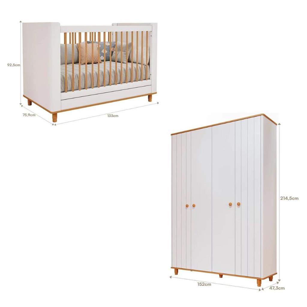 Encontraproduto.com.br - Quarto de Bebê Completo Berço e Guarda Roupa 4 Portas 100% MDF Lívia Permobili