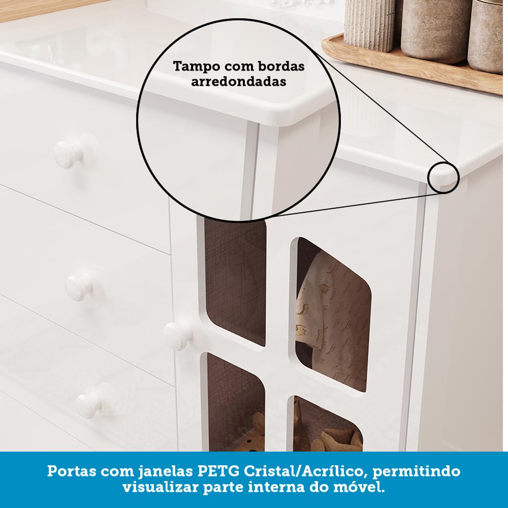 Encontraproduto.com.br - Quarto de Bebê Completo com Berço Mini Cama  e Cômoda 100% MDF com Janela Elô New Móveis Peroba