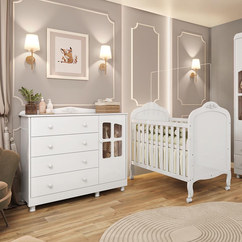 Encontraproduto.com.br - Quarto de Bebê Completo com Berço Mini Cama  e Cômoda 100% MDF com Janela Elô New Móveis Peroba