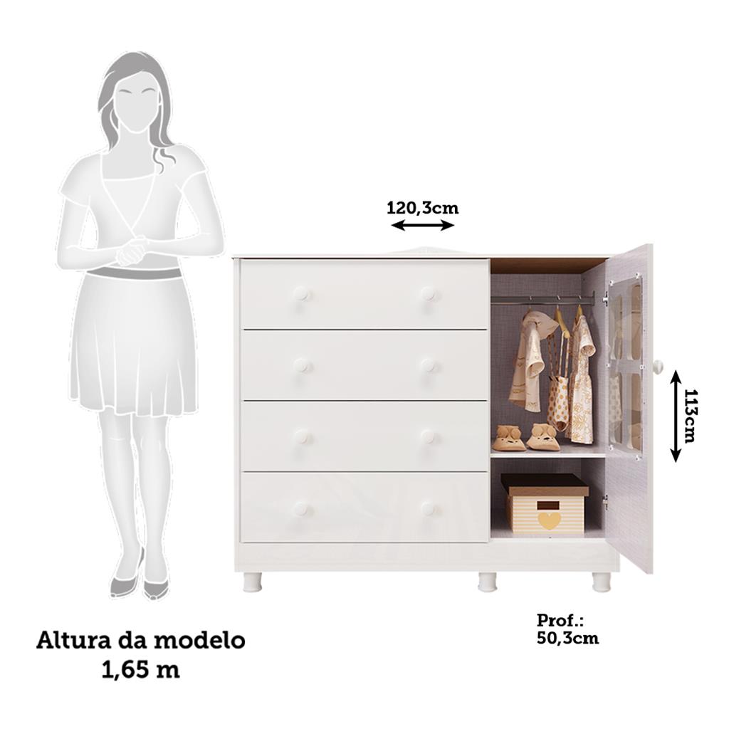 Encontraproduto.com.br - Quarto de Bebê Completo com Berço Mini Cama  e Cômoda 100% MDF com Janela Elô New Móveis Peroba