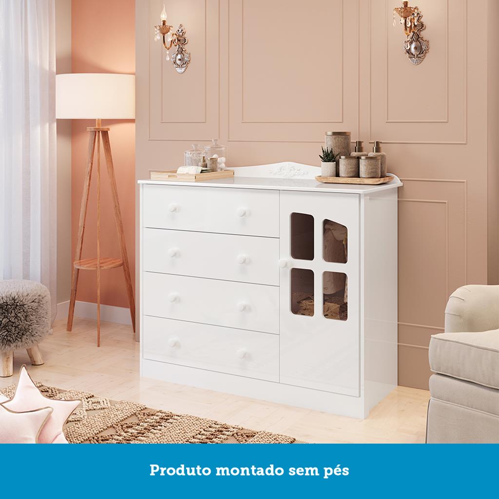 Encontraproduto.com.br - Quarto de Bebê Completo com Berço Mini Cama  e Cômoda 100% MDF com Janela Elô New Móveis Peroba