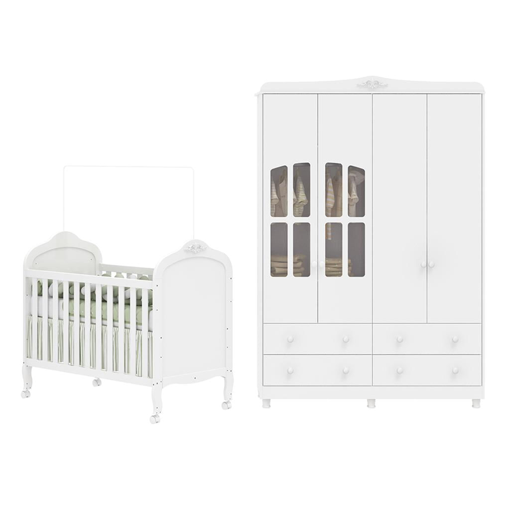 Encontraproduto.com.br - Quarto de Bebê Completo com Berço Mini Cama  e Guarda Roupa 100% MDF com Janela Elô New Móveis Peroba