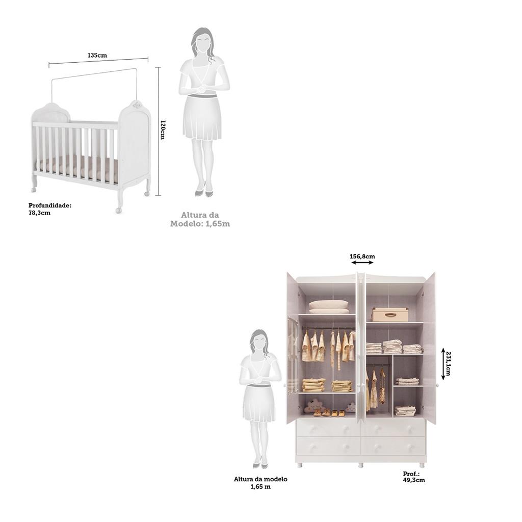 Encontraproduto.com.br - Quarto de Bebê Completo com Berço Mini Cama  e Guarda Roupa 100% MDF com Janela Elô New Móveis Peroba