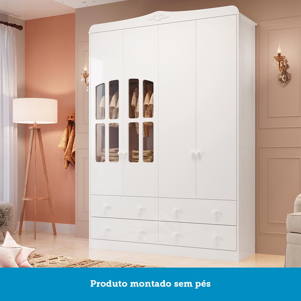 Encontraproduto.com.br - Quarto de Bebê Completo com Berço Mini Cama  e Guarda Roupa 100% MDF com Janela Elô New Móveis Peroba