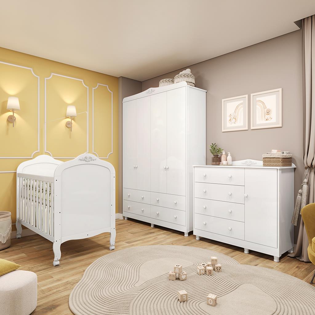 Encontraproduto.com.br - Quarto de Bebê Completo com Berço Mini Cama Guarda-Roupa e Cômoda 100% MDF Elô New Móveis Peroba