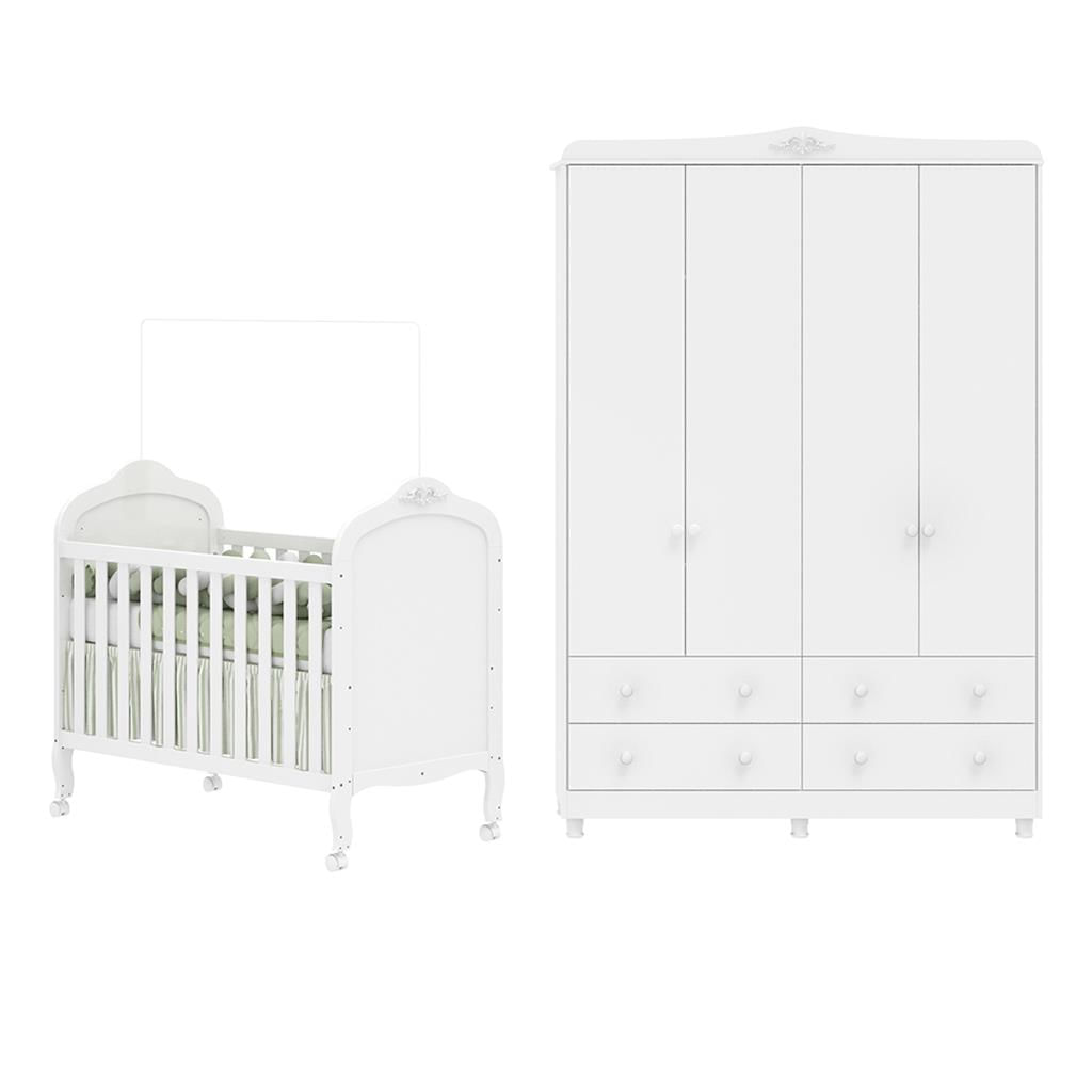 Encontraproduto.com.br - Quarto de Bebê Completo com Berço Mini Cama e Guarda-Roupa 100% MDF Elô New Móveis Peroba