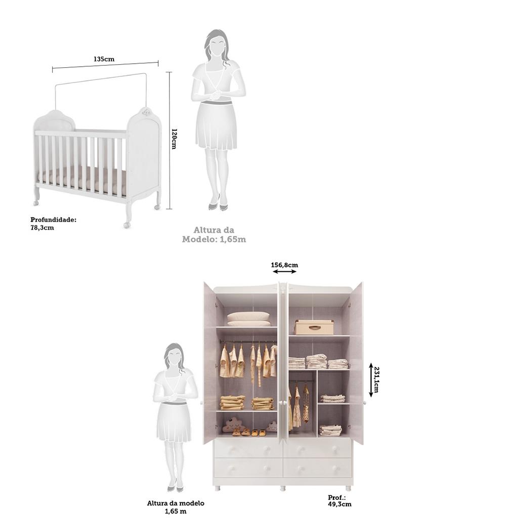 Encontraproduto.com.br - Quarto de Bebê Completo com Berço Mini Cama e Guarda-Roupa 100% MDF Elô New Móveis Peroba