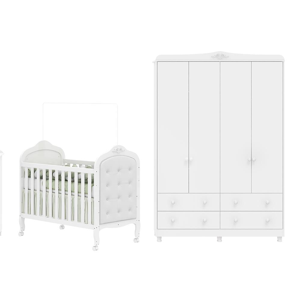 Encontraproduto.com.br - Quarto de Bebê Completo com Berço Mini Cama  com capitonê e Guarda-Roupa 100% MDF Elô New Móveis Peroba