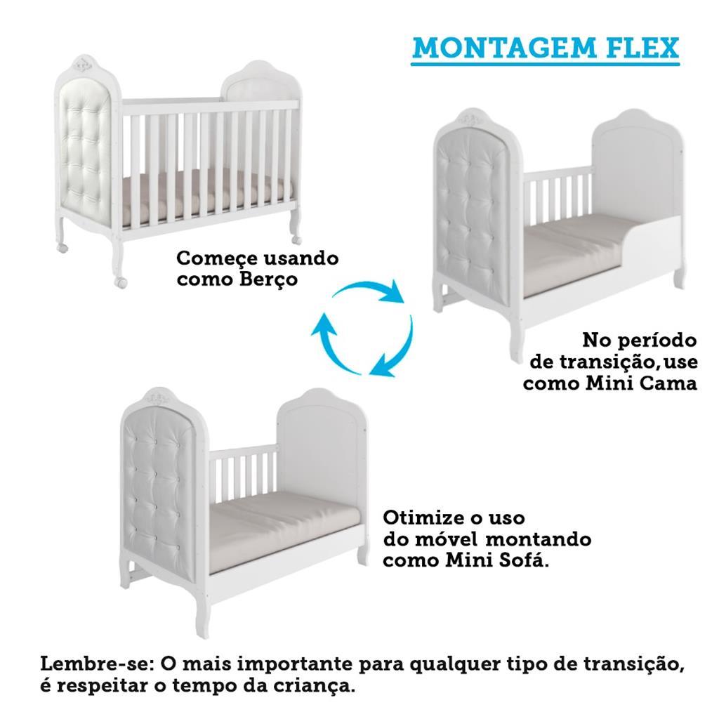 Encontraproduto.com.br - Quarto de Bebê Completo com Berço Mini Cama  com capitonê e Guarda-Roupa 100% MDF Elô New Móveis Peroba